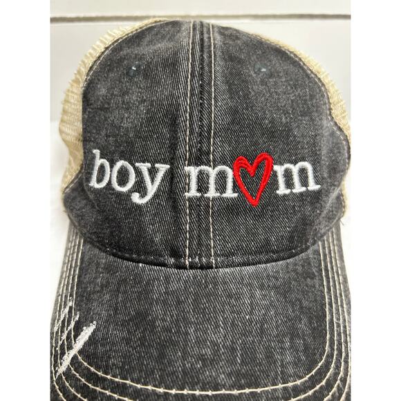 Katy Did Accessories - Womans Distressed Look - BOY MOM - Trucker Style Baseball Hat
